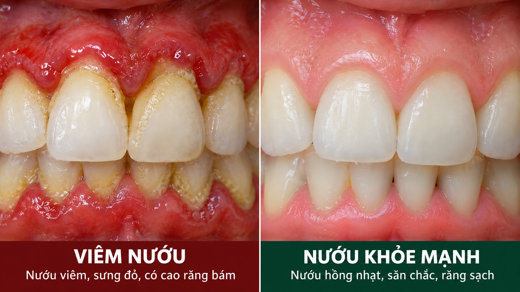 Viêm nướu gây chảy máu chân răng so với nướu khỏe mạnh